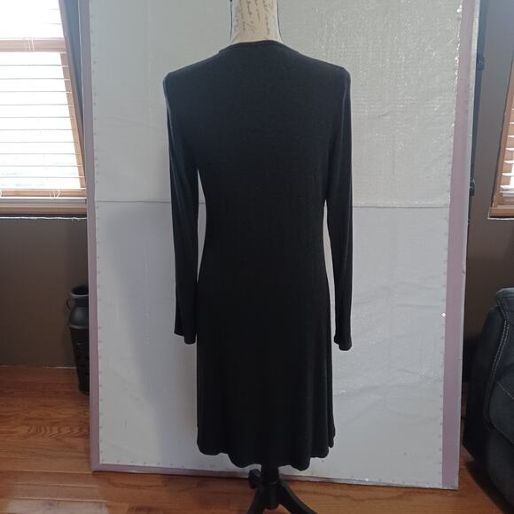 Eileen Fisher Long Sleeve Dress Small Charcoal Gray Heather Jersey Knit A-Line - Picture 3 of 10
